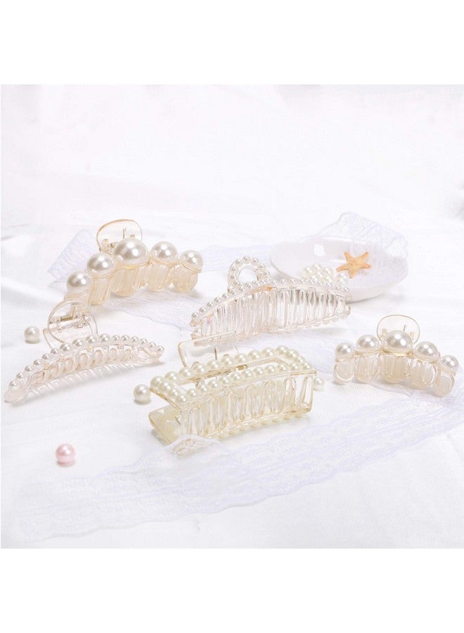 NAISIER Naiseir Pearl Hair Claw Clips Large Claw Clip For Women And Girls Pearl Non Slip Hair Clip Jaw Clips Clamp Styling Accessories For Women Girls.(Pearl Clip Set)  - Image 4