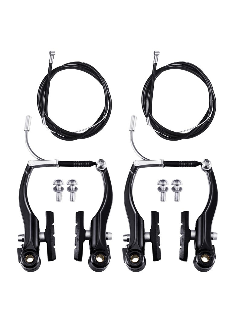 Excefore V Bike Brakes Set, 2 Sets Universal Complete Bike Brakes, Mountain Bike Replacement for Most Bicycle, Road Bike Brakes Cables with Front Back Wheels End Caps, End Ferrules, Black  - Image 1