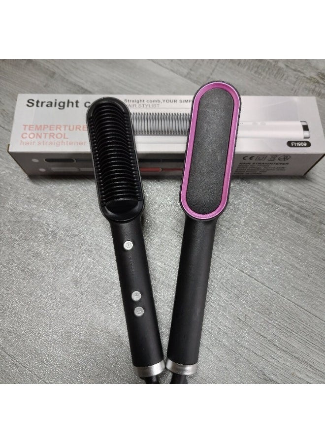 Hair Straightener Brush,  Hair Straightener for Stylish Styles, 2-in-1 Hair Straightener and Curler Dual Voltage Styling Tool for Professional Salon Straightening/Curling/Waving