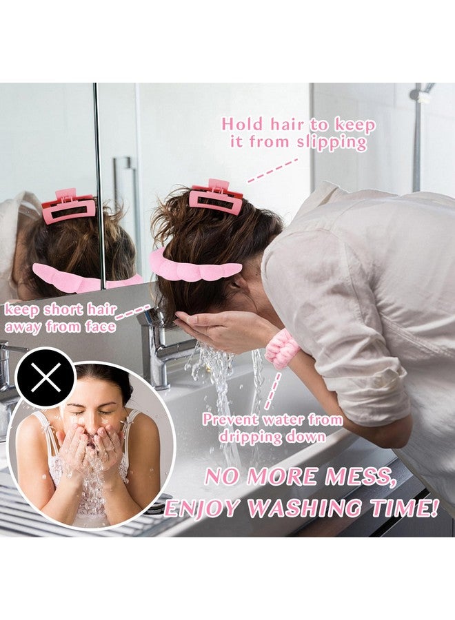Wecoe Spa Headband Set Skincare Headband Hair Clips Pink Puffy Makeup Headband Scrunchies And Wrist Towels For Women And Girls - Image 2
