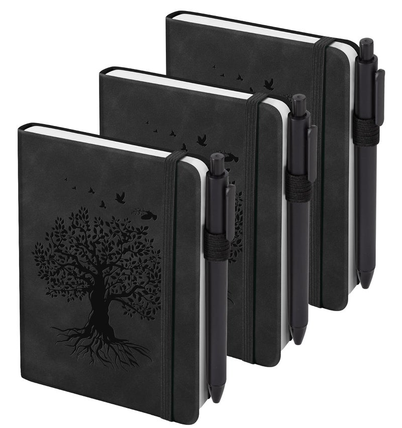 ALKALO 3 Pack Pocket Journaling Notebooks, A6 Small Notebook Total 360 Pages Journaling Notebooks For Note Taking Journals For Writing Mini Note Pads With Pen Holder 100 GSM Thick Paper(3 Black) - Image 1