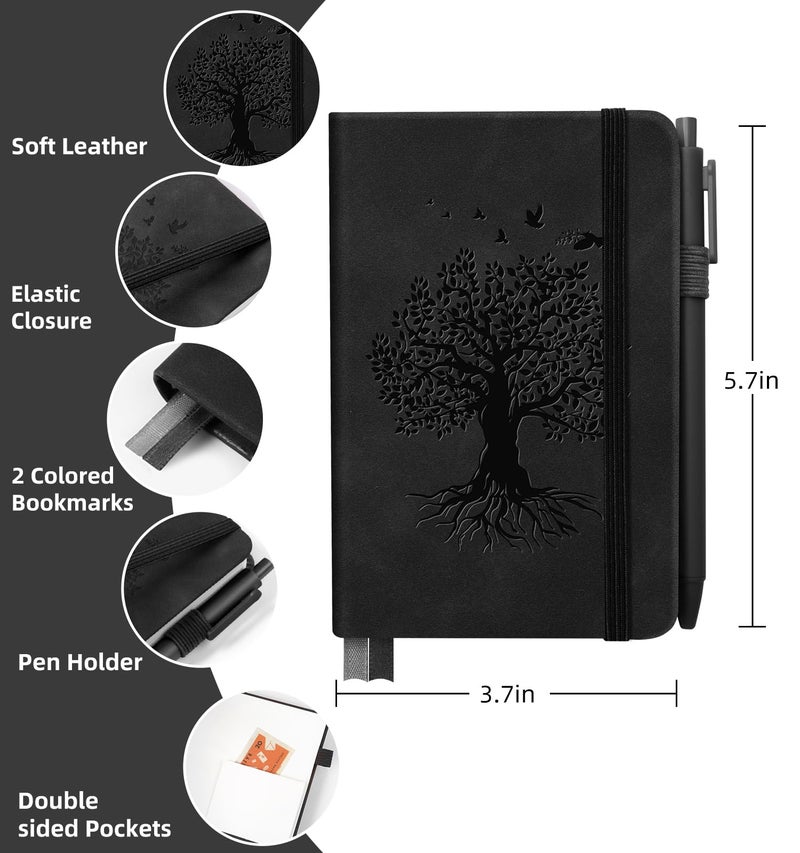 ALKALO 3 Pack Pocket Journaling Notebooks, A6 Small Notebook Total 360 Pages Journaling Notebooks For Note Taking Journals For Writing Mini Note Pads With Pen Holder 100 GSM Thick Paper(3 Black) - Image 2