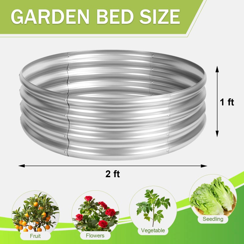 AHEONLAR 3Pack 2x2x1 ft Round Galvanized Raised Garden Bed Kit Round Metal Flower Box Large Planter Raised Beds Outdoor Garden for Planting,Fruit,Herb-Sliver - Image 2