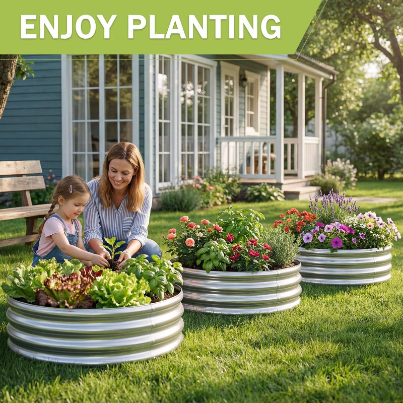 AHEONLAR 3Pack 2x2x1 ft Round Galvanized Raised Garden Bed Kit Round Metal Flower Box Large Planter Raised Beds Outdoor Garden for Planting,Fruit,Herb-Sliver - Image 3