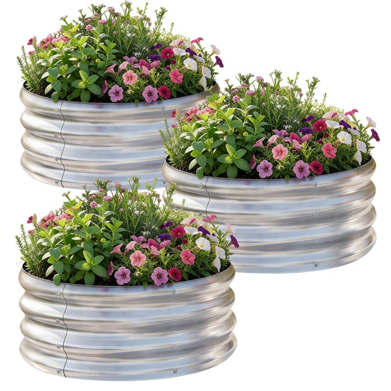 AHEONLAR 3Pack 2x2x1 ft Round Galvanized Raised Garden Bed Kit Round Metal Flower Box Large Planter Raised Beds Outdoor Garden for Planting,Fruit,Herb-Sliver - Image 1