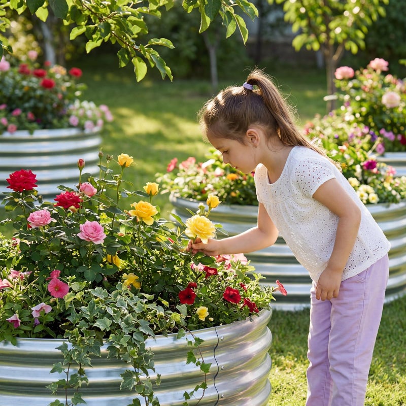 AHEONLAR 3Pack 2x2x1 ft Round Galvanized Raised Garden Bed Kit Round Metal Flower Box Large Planter Raised Beds Outdoor Garden for Planting,Fruit,Herb-Sliver - Image 4