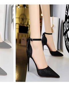 BIGTREE Shallow Pointed High-Heeled Sandals 10CM Black  - Image 3