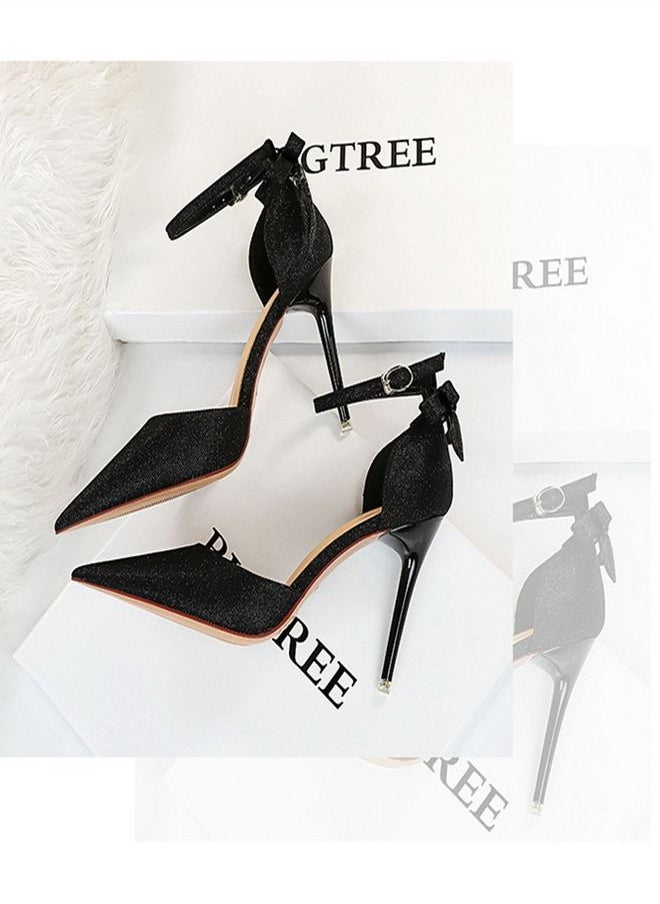 BIGTREE Shallow Pointed High-Heeled Sandals 10CM Black  - Image 2