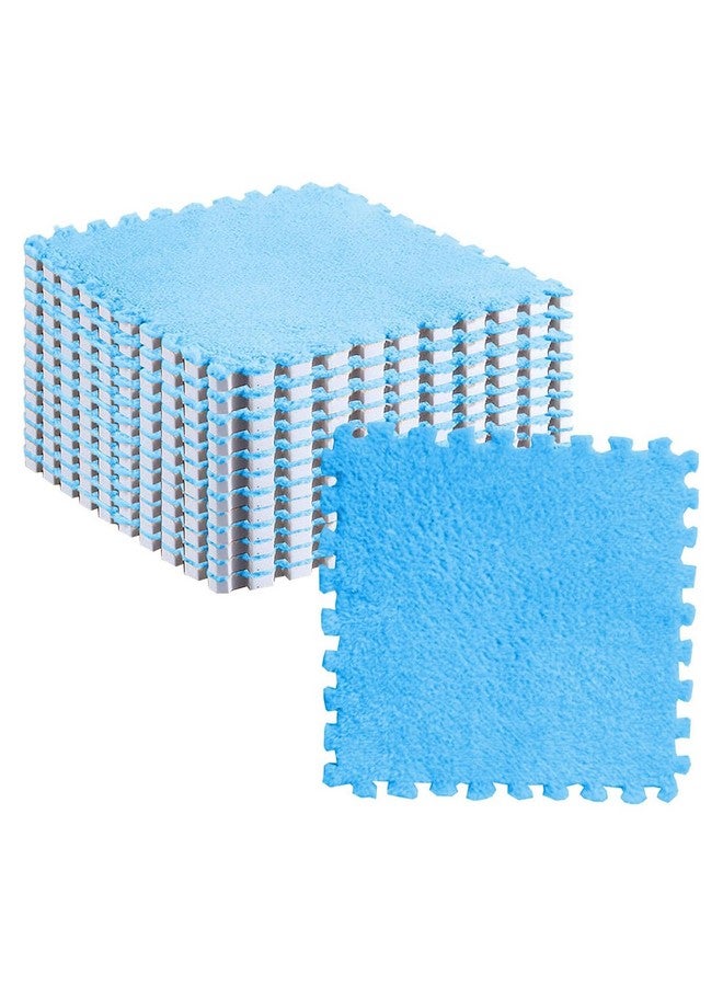 Hilitand 10pcs Plush Foam Puzzle Mat Tiles Soft and Non Slip Interlocking Carpet Tiles for Bedroom or Kids Room (Sea Blue) - Image 1