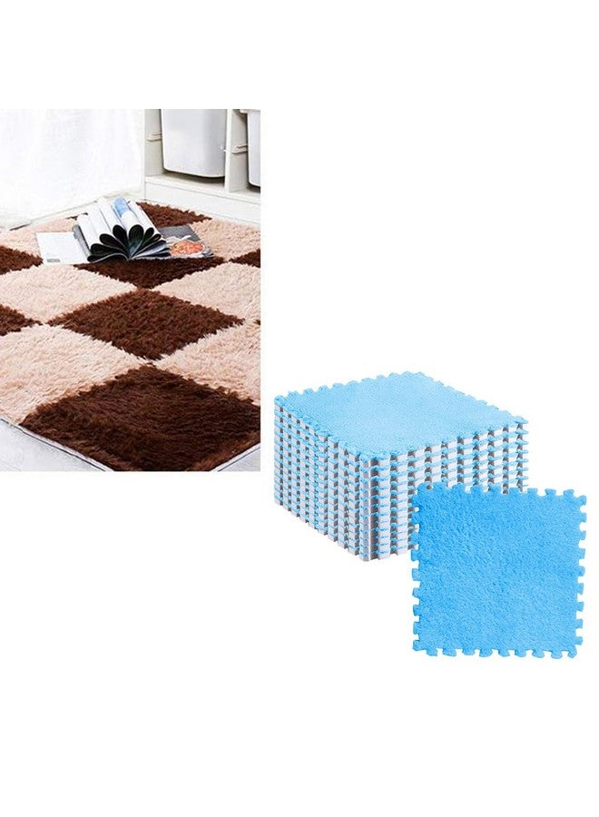 Hilitand 10pcs Plush Foam Puzzle Mat Tiles Soft and Non Slip Interlocking Carpet Tiles for Bedroom or Kids Room (Sea Blue) - Image 2