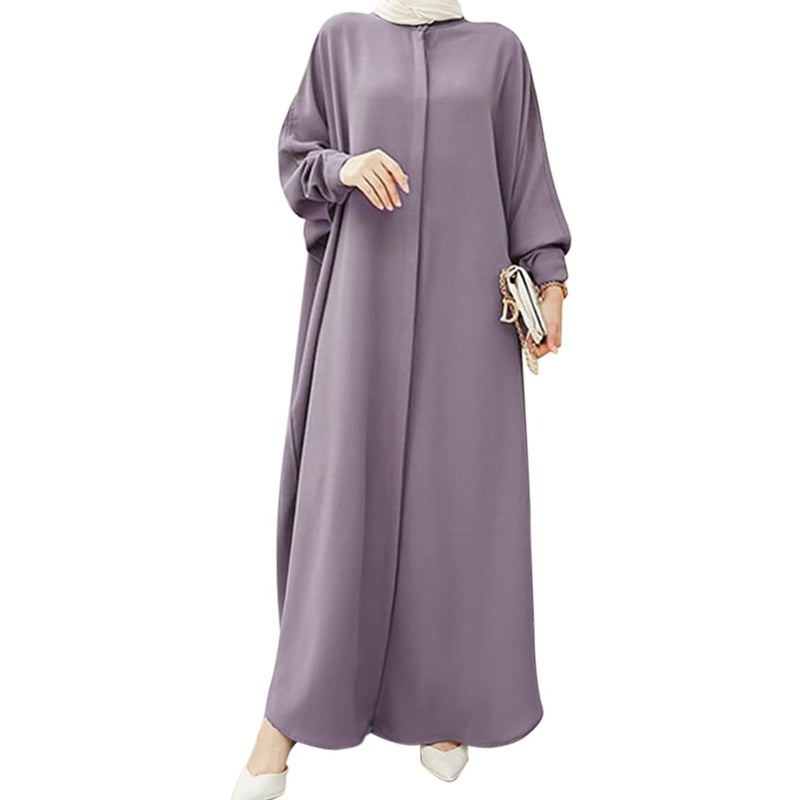 Abayas for Women Abaya Full Cover Dubai Turkey Kaftan Henley Shirt Prayer Dress Muslim Batwing Sleeve Arabian Robe Ramadan Maxi Dresses Modest Islamic Casual Clothes Outfit Light Purple One Size