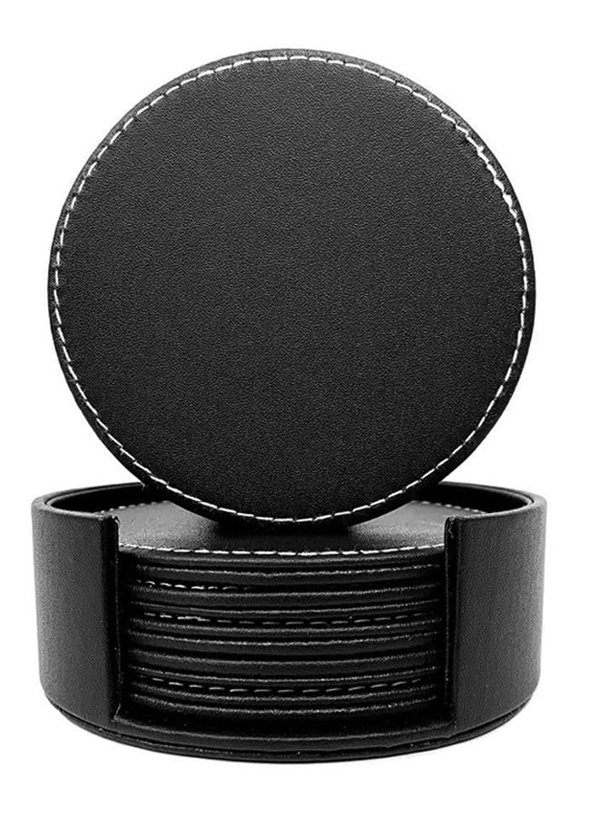 GUSGU Premium PU Leather Drink Coasters Set of 6 with Holder 9.6cm Anti-Slip Heat Insulation Protect Table from Stains for Daily Use Home Office Bar - Image 1