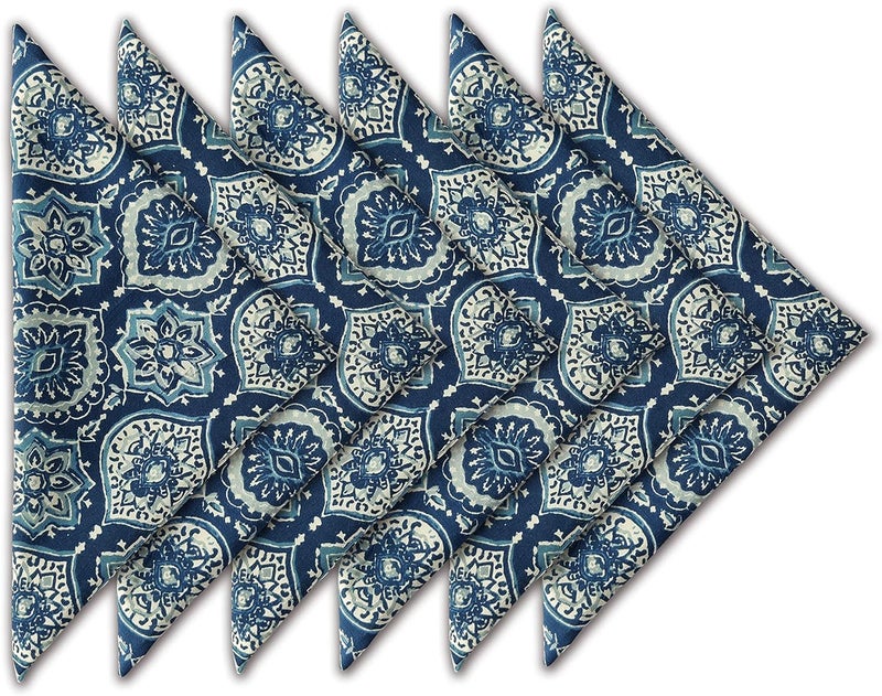 AVKA Studio Thin Washable Cotton Napkin 18x18 inches  Lightweight Cloth Dinner Napkins Set of 6  Everyday Use or Dinner Party and Events  Blue and Green Floral Indian Block Print Soft Fabric by Craftbot - Image 1