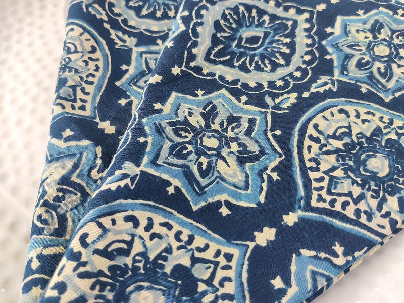 AVKA Studio Thin Washable Cotton Napkin 18x18 inches  Lightweight Cloth Dinner Napkins Set of 6  Everyday Use or Dinner Party and Events  Blue and Green Floral Indian Block Print Soft Fabric by Craftbot - Image 4