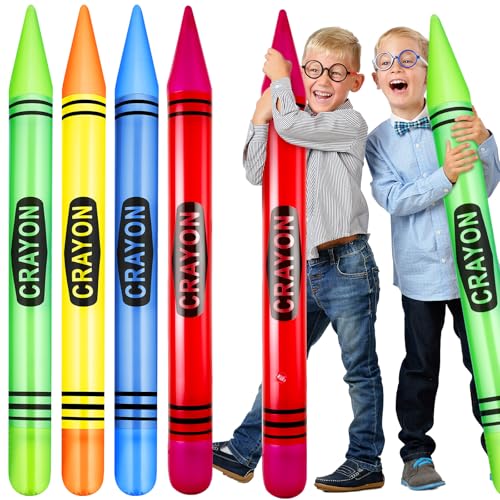 Glimin 4 Pcs 433 Inch Jumbo Inflatable Crayons Balloons Neon Large Blow up Crayons Giant Prop Decorations for Birthday Classroom Party Decor Back to School DecorationsGreen Yellow Blue Red - Image 1