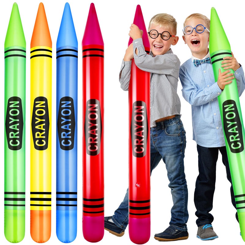 Glimin 4 Pcs 433 Inch Jumbo Inflatable Crayons Balloons Neon Large Blow up Crayons Giant Prop Decorations for Birthday Classroom Party Decor Back to School DecorationsGreen Yellow Blue Red - Image 3