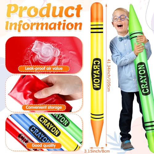 Glimin 4 Pcs 433 Inch Jumbo Inflatable Crayons Balloons Neon Large Blow up Crayons Giant Prop Decorations for Birthday Classroom Party Decor Back to School DecorationsGreen Yellow Blue Red - Image 5