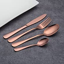 TORMUND Mirror Finish Rose Gold Plated Stainless Steel Flatware Set Spoon Set for Dining Copper Cutlery Spoon Set Long Handle for Kitchen Dining Dinner ForkTea SpoonSalad SpoonKnife 4 - Image 1