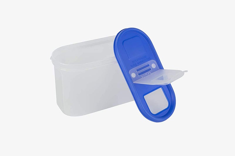 SIMPARTE Plastic FlipTop Modular Dispenser Containers Oval with Lid for Kitchen Storage Plastic Container Rice Snacks 1200 ml Blue Lids Set of 4 - Image 4