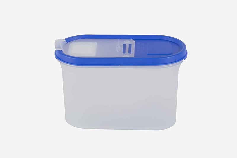 SIMPARTE Plastic FlipTop Modular Dispenser Containers Oval with Lid for Kitchen Storage Plastic Container Rice Snacks 1200 ml Blue Lids Set of 4 - Image 3