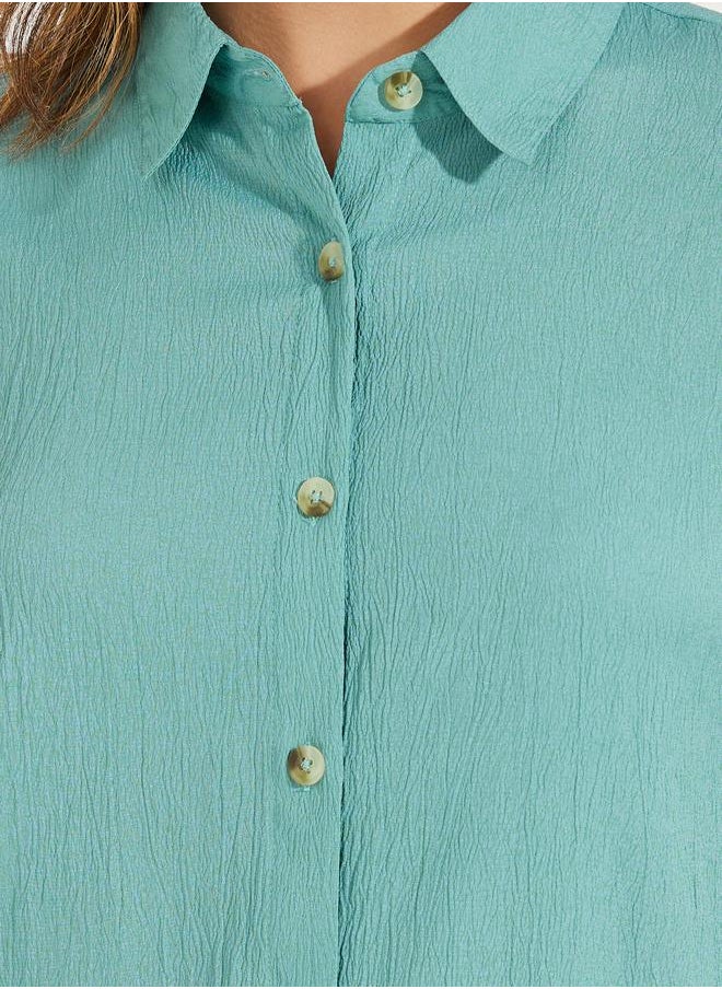 Styli Oversized Textured Longline Shirt with Buttons  - Image 3