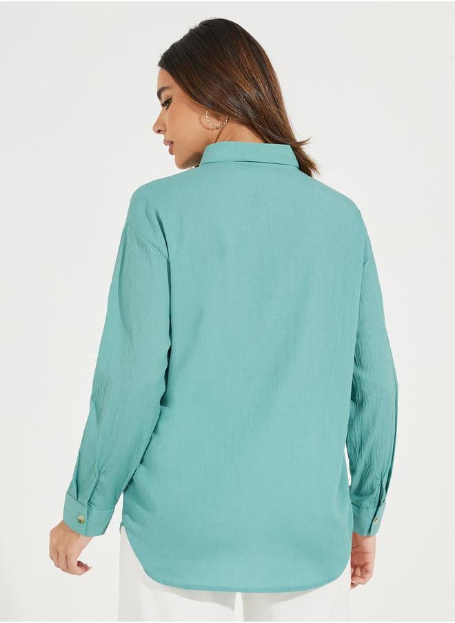 Styli Oversized Textured Longline Shirt with Buttons  - Image 4