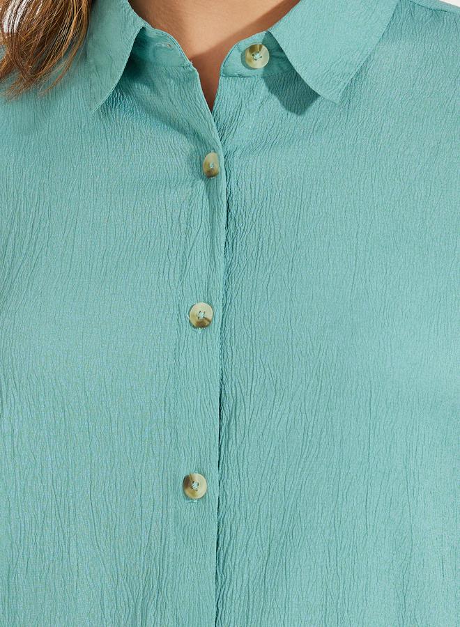 Styli Oversized Textured Longline Shirt with Buttons - Image 3
