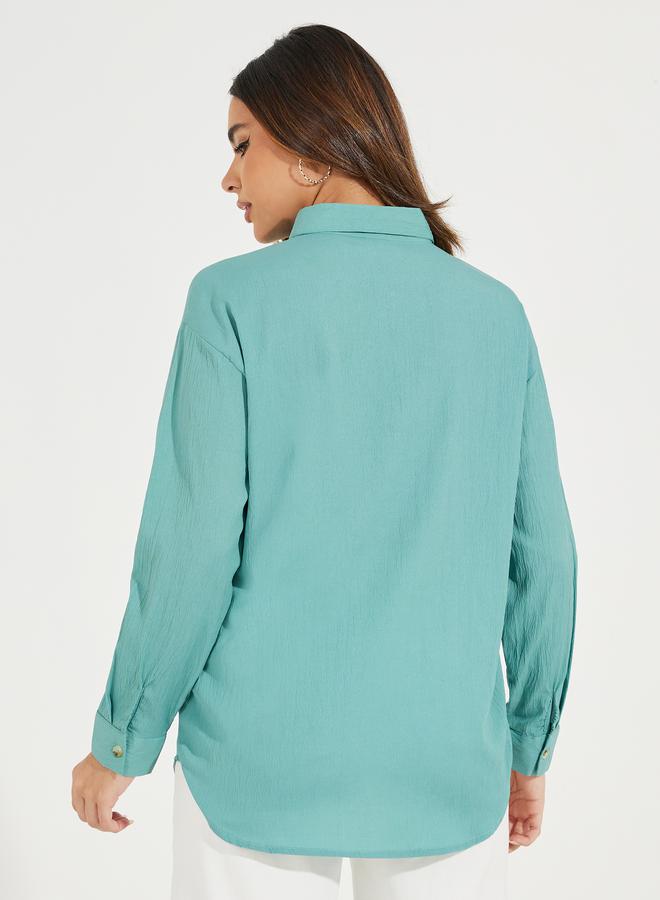 Styli Oversized Textured Longline Shirt with Buttons - Image 4