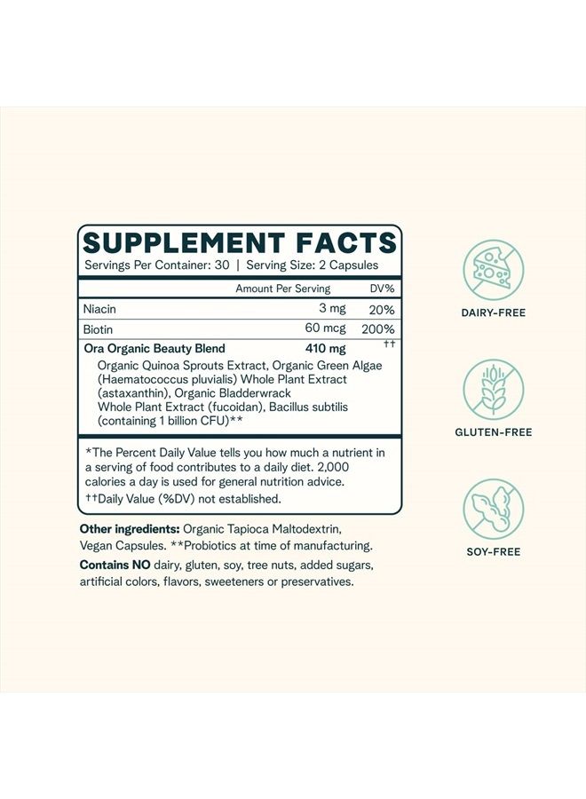Ora Organic دعم الشعر والبشرة والأظافر - بي يوتيفول - مكمل جمالي مع فيتامينات ب والبيوتين لشعر صحي، النياسين لصحة البشرة - 60 كبسولة نباتية - Image 5