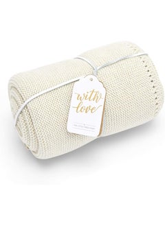 The Little Green Sheep Organic Knitted Cellular Baby Blanket Linen  - Image 1