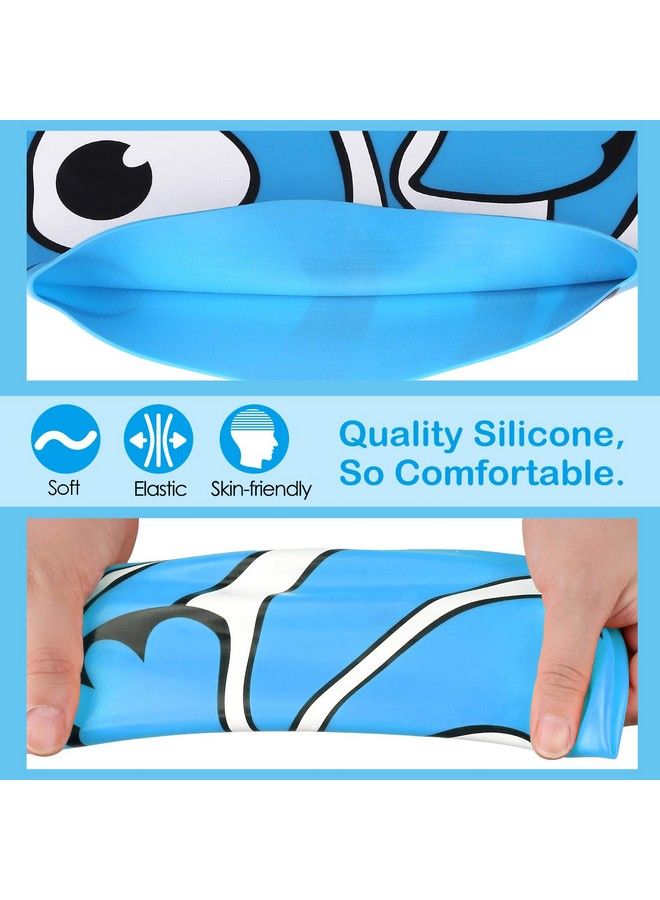 MoKo Swimming Cap For Kids Cute Waterproof Soft Silicone Swim Cap Cartoon Style High Elastic Swimming Hat For Boys & Girls Bathing Cap For Children Blue Fish  - Image 5