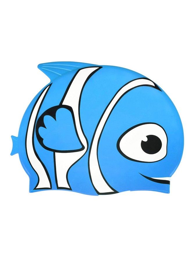 MoKo Swimming Cap For Kids Cute Waterproof Soft Silicone Swim Cap Cartoon Style High Elastic Swimming Hat For Boys & Girls Bathing Cap For Children Blue Fish  - Image 1