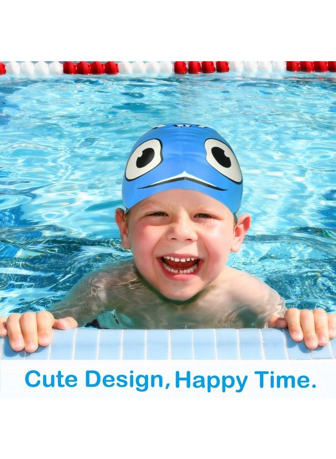 MoKo Swimming Cap For Kids Cute Waterproof Soft Silicone Swim Cap Cartoon Style High Elastic Swimming Hat For Boys & Girls Bathing Cap For Children Blue Fish  - Image 3