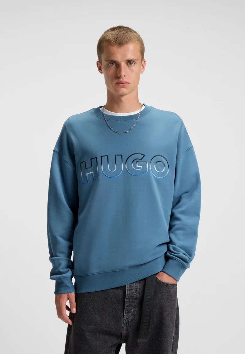 HUGO Cotton-terry sweatshirt with ombré logo embroidery