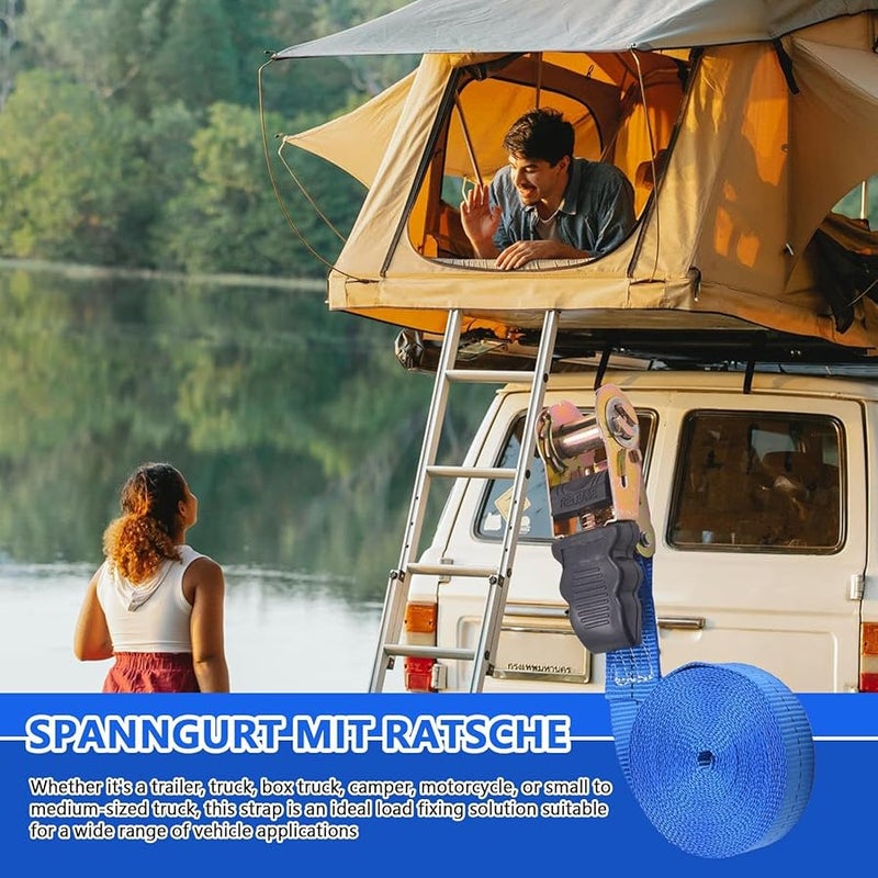 5 أمتار أربطة ربط زرقاء ذات آلية مسننة، مجموعة ربط قوية للمركبات، نظام تأمين حمولة محمول - Image 3