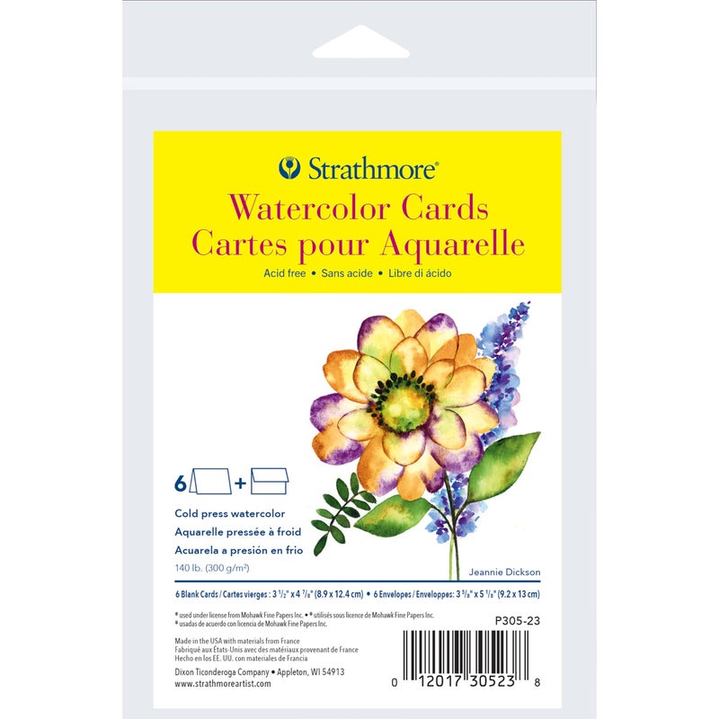 Strathmore 300 Series Watercolor Cards Announcement Size 35x4875 inches 6 Cards  Envelopes  Blank Greeting Cards for Weddings Events Birthdays Holidays