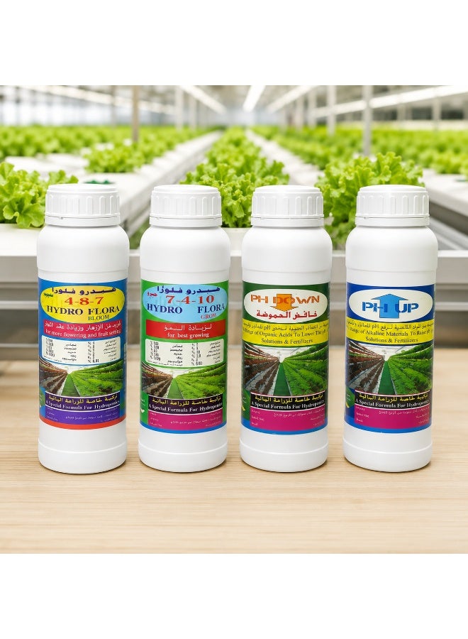 Bathurat Hydroponic Nutrient Kit for Grow Bloom and pH Control, HydroFlora Grow, HydroFlora Bloom, pH Up and pH Down, 4 x 1 Liter - Image 4