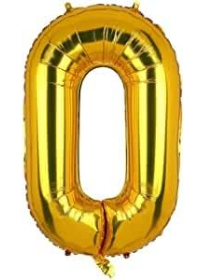 0 Number Aluminum Hanging Foil Balloon with Straw - Gold