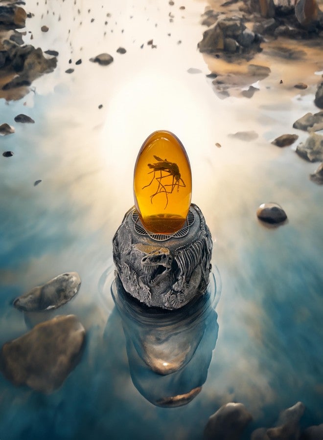 VEOJEIN Mosquito in Amber and Jurassic Base | Dinosaur Fossil Decor and Collectable Gift | Skeletin Figurines | Dinosaur DNA Replica Prehistoric World | Collectable Prop | Paper Weight - Image 2