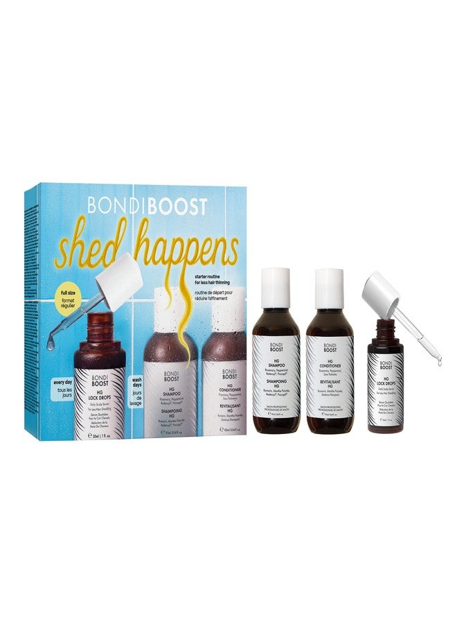 BondiBoost Shed Happens Anti-Thinning Hair Trio – HG Shampoo + Conditioner (90ML) + Lock Drops Serum (30ML) – Reduces Shedding, Supports Fuller & Thicker-Looking Hair – Vegan, Sulfate & Paraben Free - Image 1