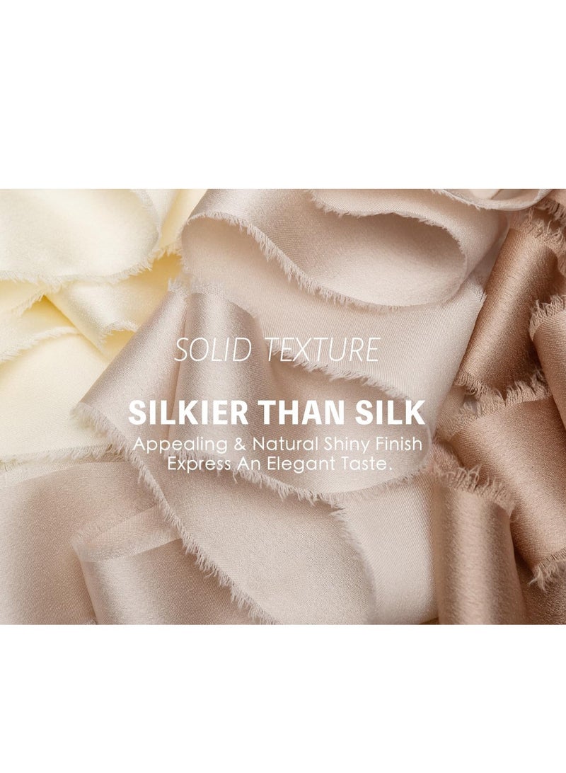 XiuWoo 3 rolls Silk Satin Ribbon Wooden Spool Champagne & Nude Handmade Frayed Ribbon for Gift Wrapping Wedding Bridal Bouquets Holiday Decor Light Brown, satin, 4cm*4.5m  - Image 3