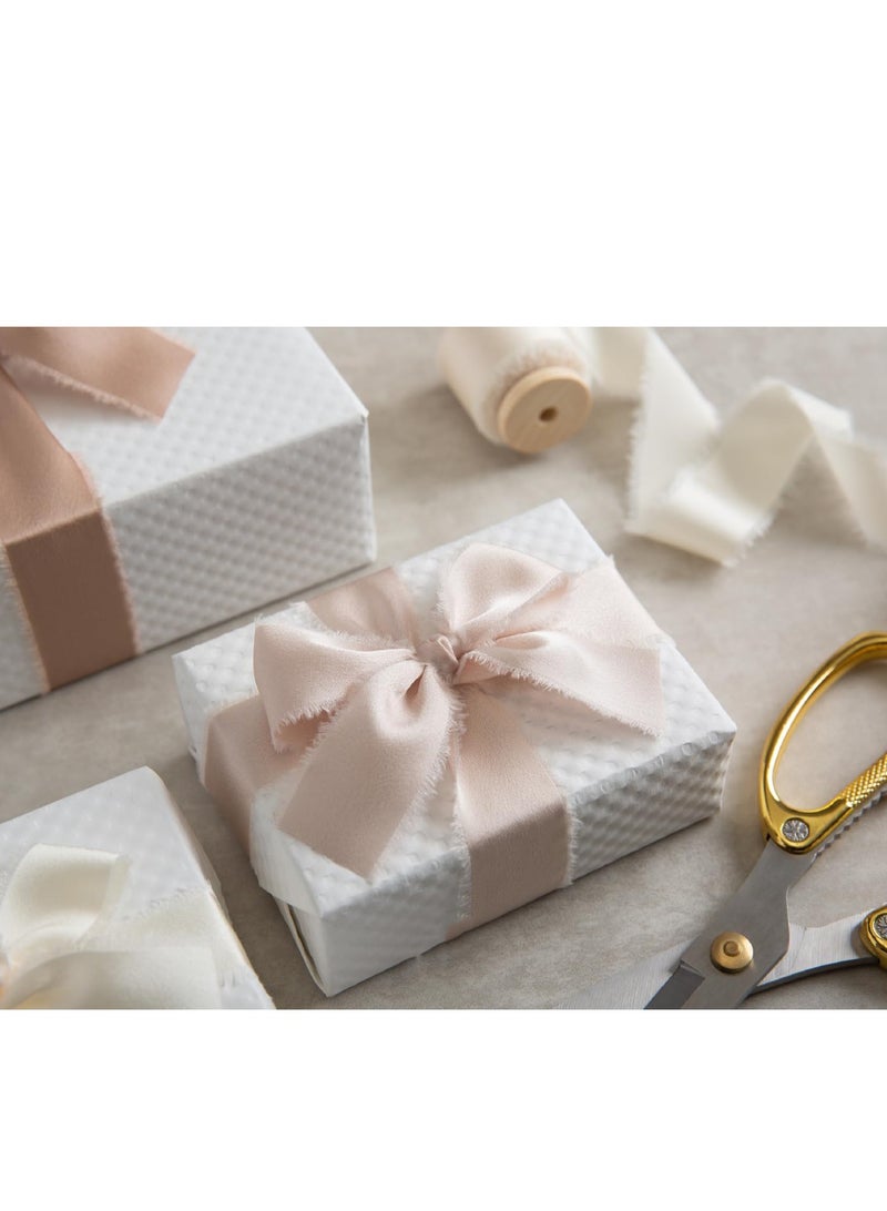 XiuWoo 3 rolls Silk Satin Ribbon Wooden Spool Champagne & Nude Handmade Frayed Ribbon for Gift Wrapping Wedding Bridal Bouquets Holiday Decor Light Brown, satin, 4cm*4.5m  - Image 4