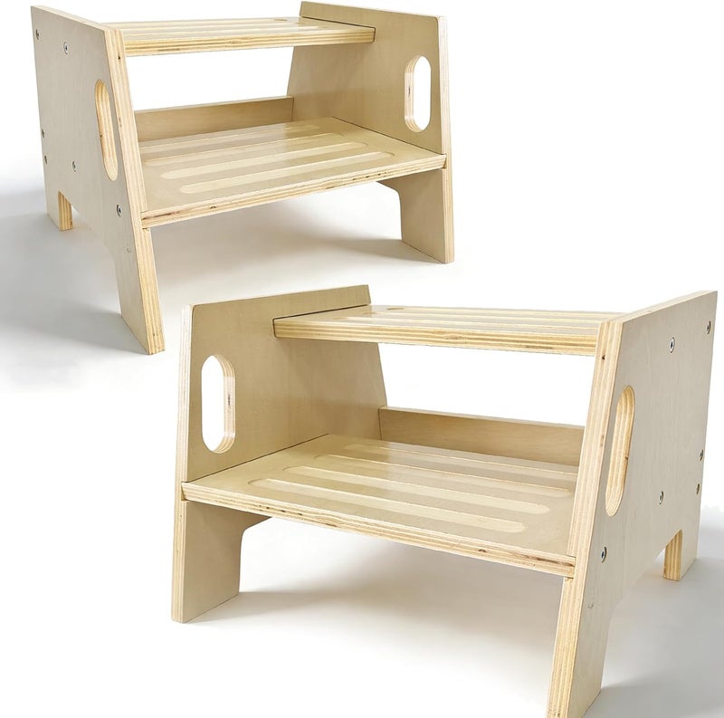Asweets Toddler Step Stool with Handles, Wooden 2-Step Stool for Toddlers for Bathroom Sink, Potty Training, Kitchen & Bedroom 300lbs Capacity(2 Pack) - Image 1
