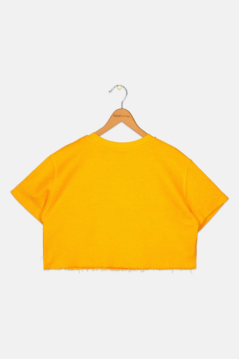 Bershka تي شيرت بنات للأطفال بأكمام قصيرة وياقة دائرية، أصفر - Image 3