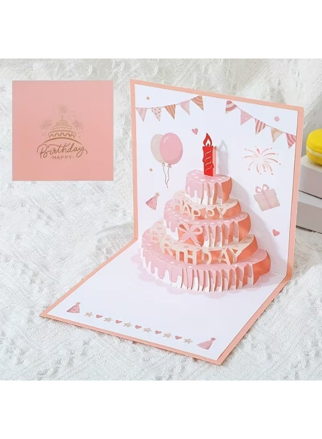 Kandid Birthday Greeting Card 3D Pop-Up, Interactive Design Print (Pink Cake Pop-Up) - Image 1