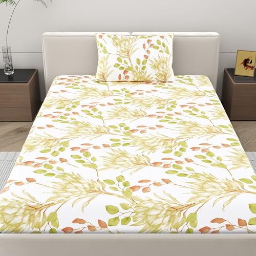 Home Ecstasy 140 TC 100% Cotton Single Floral Bedsheet with 1 Pillow Cover - (Size 59 x 87 inches, 140 TC, Colour - Multi: Tangerine) - Image 2