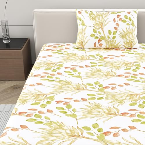 Home Ecstasy 140 TC 100% Cotton Single Floral Bedsheet with 1 Pillow Cover - (Size 59 x 87 inches, 140 TC, Colour - Multi: Tangerine) - Image 3