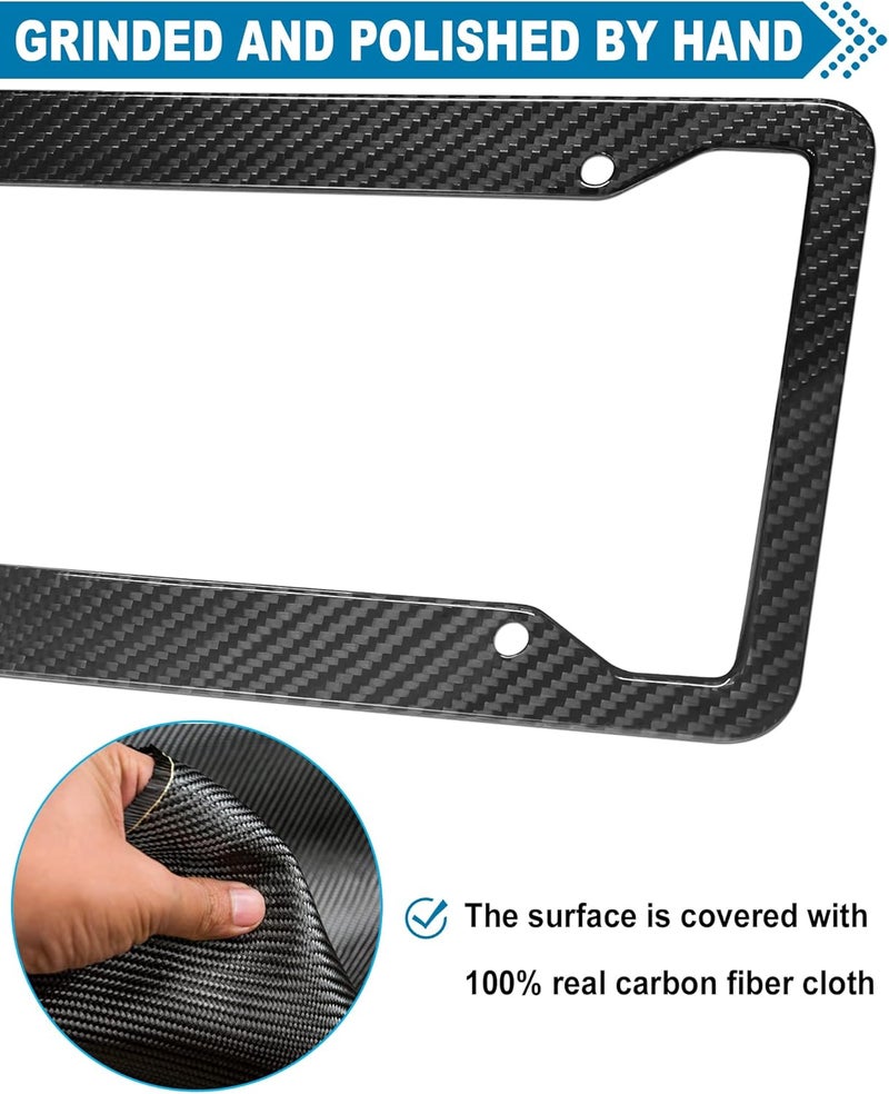ZXFOOG Carbon Fiber License Plate Frame- Real Carbon Fiber Cloth Wrap Stainless Steel Holder, Wide Edge Black Car Tag Cover with Anti Theft Screws Caps, 1 Pack 4 Hole - Image 3