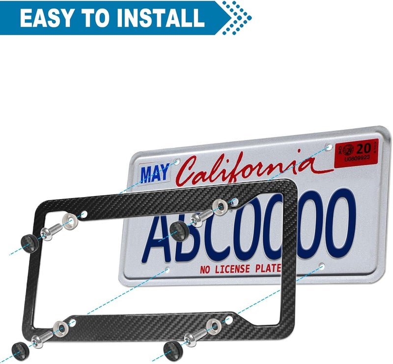 ZXFOOG Carbon Fiber License Plate Frame- Real Carbon Fiber Cloth Wrap Stainless Steel Holder, Wide Edge Black Car Tag Cover with Anti Theft Screws Caps, 1 Pack 4 Hole - Image 4