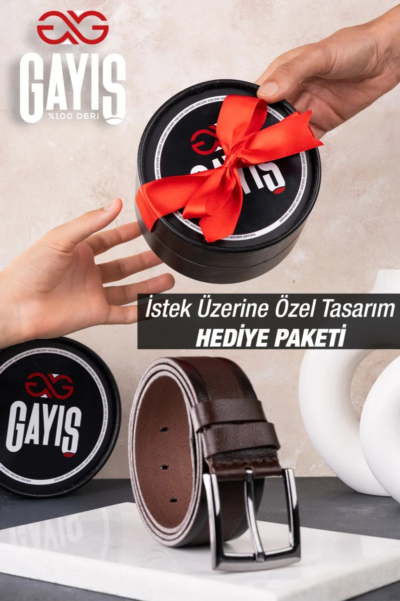 Gayış Special Oval Boxed Buffalo Leather Men's Jeans Trouser Belt Gift Dowry Belt